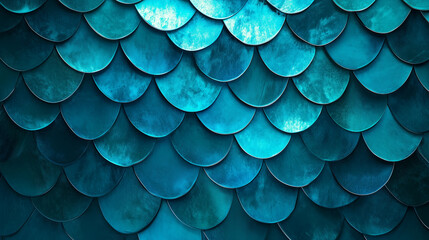 Close-up of shimmering teal and turquoise scales for nature and fantasy design themes with copy space