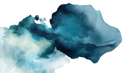 Blue Watercolor Elements on Transparent Background