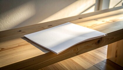 Blank white pages of an open book bathed in warm sunlight on a rustic wooden bench, a tranquil scene inviting new ideas and creative expression, symbolizing new beginnings