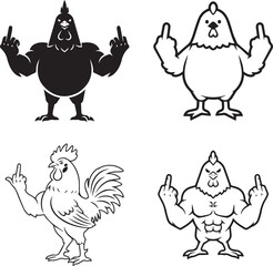 Funny Buff Chicken Middle Finger Vector Set &ndash; Bold & Rude Rooster Illustrations