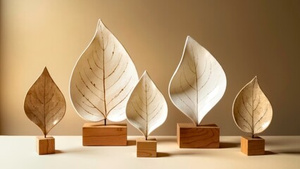 Combination display of leaf shaped art ornaments