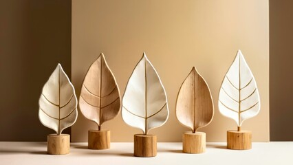 Display of multiple sets of leaf shaped art ornaments