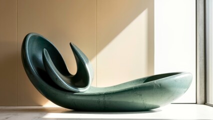 Deep green curved artistic chair display