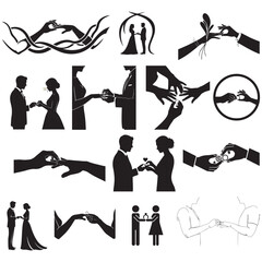 Wedding Ring Exchange Silhouette SVG Bundle Couple Engagement, Marriage Ceremony Clipart, Romantic Hands Clip Art