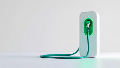 Clay style electric vehicle charging station background with copy space, 3D EV charger for green transport