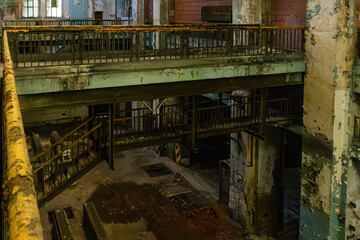 Abandoned factory interior symmetrical view