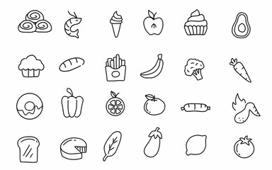 Set of fruits and vegetables icons for healthy food