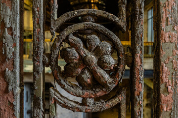 Abandoned industrial interior with peeling paint