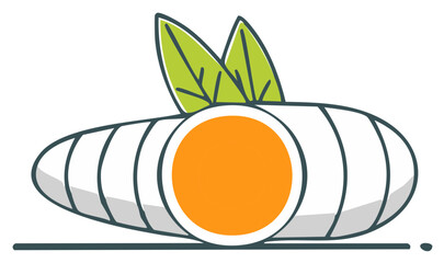 Sliced turmeric root with green leaves, a healthy spice ingredient vector icon