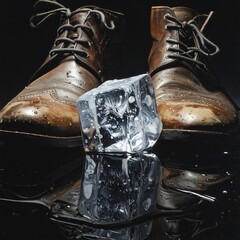 Ice Cube Reflection - A Study in Contrast and Texture.