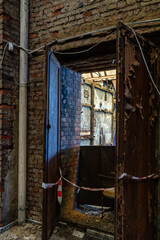Abandoned industrial door interior view