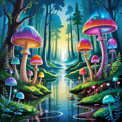 Fairy Tale Mushroom Forest Fantasy Landscape