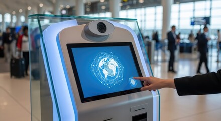Airport kiosk with biometric globe interface for secure travel