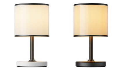 Modern table lamps with cylindrical shades isolated on transparent background