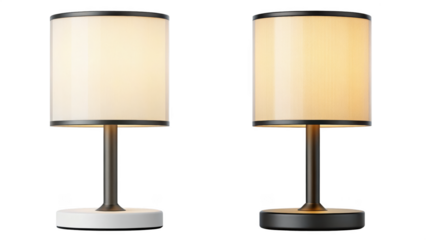 Modern table lamps with cylindrical shades isolated on transparent background