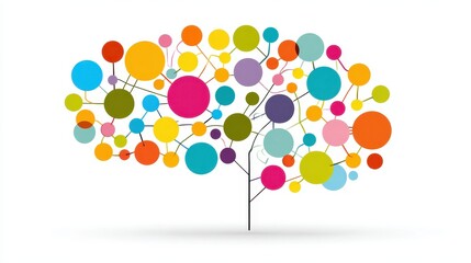 A creative mind map chart clipart, brainstorming process element, colorful connected nodes, flat design, isolated on white background. 