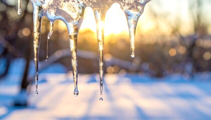 Icicles Melting in Winter Sunlight - A Close-Up View.