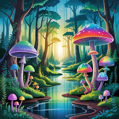 Glowing Mushroom Forest Fantasy Background