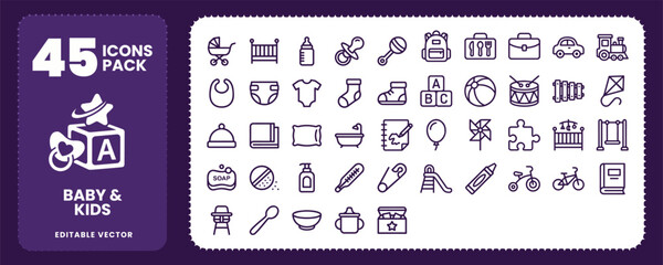 Baby and Kids Care Icons for Nursery and Parenting Design