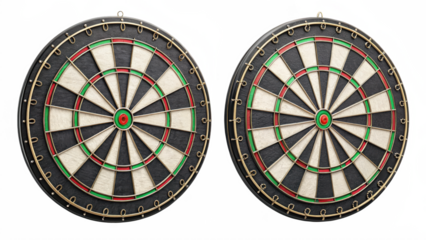 Two dartboards side by side isolated on transparent background