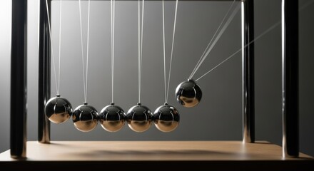 Newton's cradle in motion with swinging metal balls