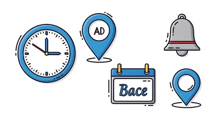 Icons for Time Management and Location Awareness in Business.