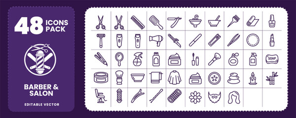 Barber Shop and Hair Salon Icons for Grooming Service Design