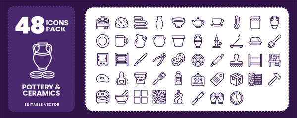 Pottery and Ceramics Craft Icons for Artistic Studio Design