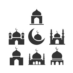 Islamic Mosque and Crescent Moon Icon Set
