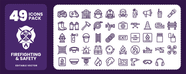 Firefighting and Safety Emergency Icons for Rescue Design