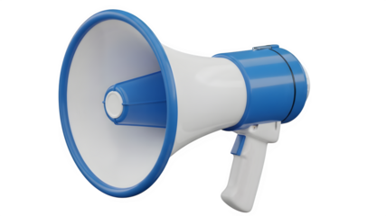 A Detailed 3D Render of a Blue and White Megaphone Isolated on Black