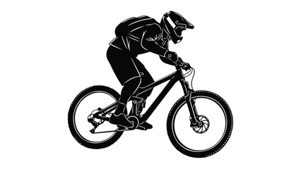 Naklejka premium Action sketch of a mountain biker descending trail