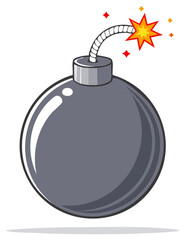 Fototapeta premium Classic cartoon bomb with burning fuse and sparks ready to explode