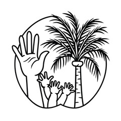 Palm of baby and adult hands emotional minimalist line art illustration