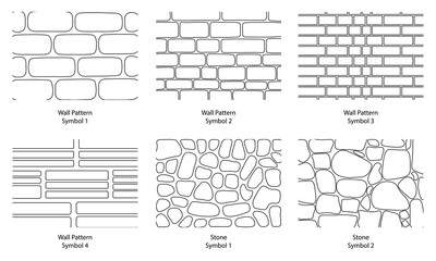 Landscape Architecture CAD Vector Patterns Set. Grass, Water, Stone, Wall, and Texture Elements