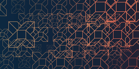 An abstract geometric background featuring an intricate pattern of interconnected lines and polygons in warm, metallic tones on a dark background, suggesting technology, luxury, or complexity.
