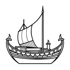 Traditional balinese jukung sailboat cultural line art illustration