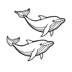 Two whales ocean wildlife line art illustration