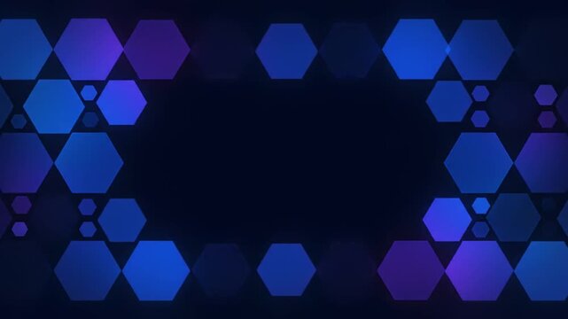 a mesmerizing pattern of blue and purple hexagons on a dark background . use as multipurpose tittle intro, background. product mockup. motion graphics background