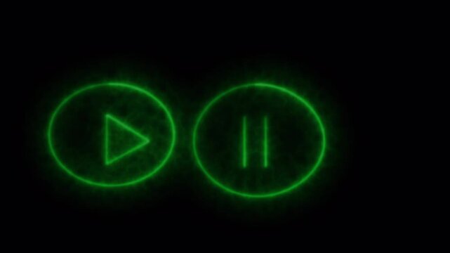Play pause button icon design. shining light signboard collection. neon style press start icon, technology and computer concept, glowing light.