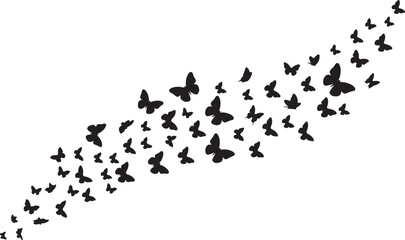 Butterfly Swarm Silhouette &ndash; Elegant Flying Butterflies Black Vector on White.
