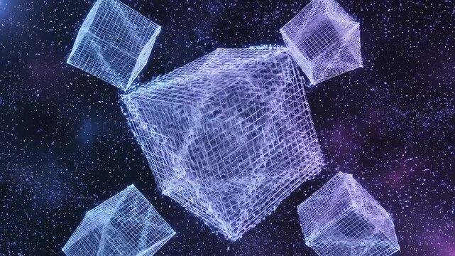 Abstract wireframe cubes in space