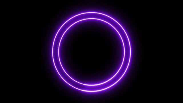 a purple neon circle glowing brightly in the dark . use as multipurpose tittle intro, background. product mockup. motion graphics background