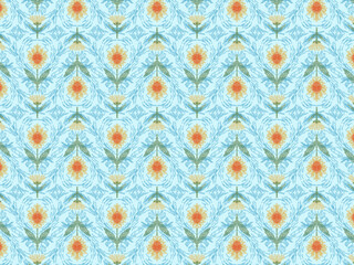 Seamless Hand Drawn Floral Geometric Pattern with Symmetrical Botanical Motifs