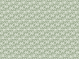 Seamless Green Botanical Geometric Pattern with Hand Drawn Leaves on Blue Background