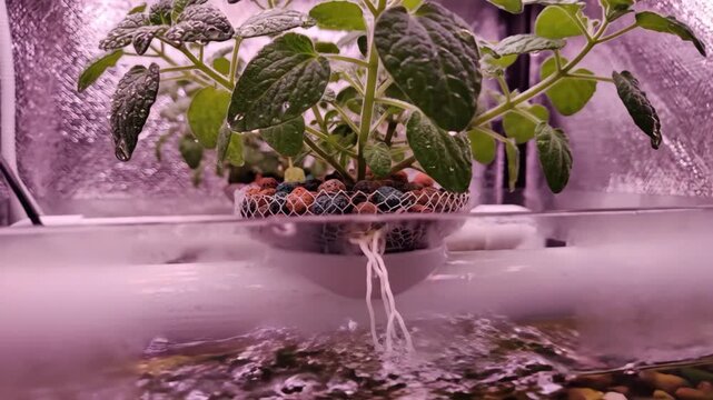 Hydroponic System with Growing Plants.
