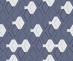 Cubes seamless pattern, abstract 3D optic background, trippy isometric linear polygon endless wallpaper, surreal effect black and white tiling pattern.