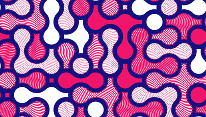 Molecules seamless pattern, vector geometric trippy abstract background, fluid like shapes dynamic endless wallpaper.