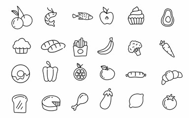 Set of fruits and vegetables icons for healthy food