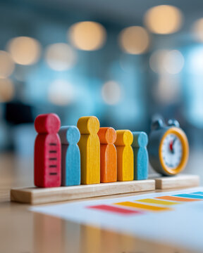 Team collaborating on agile backlog grooming with 3D task icons, priority ladder, and sprint clock